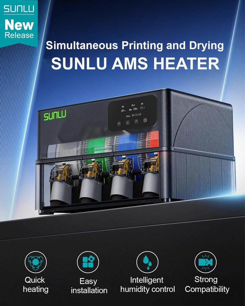 KUNPHY SUNLU AMS Heater for Bambu Lab AMS Gen 1 | 4-Spool Active Filament Dryer with Smart Humidity Control | Drying While Printing | Fast 70°C Heating | Easy Plug & Play Install (AMS Not Included) - Image 2